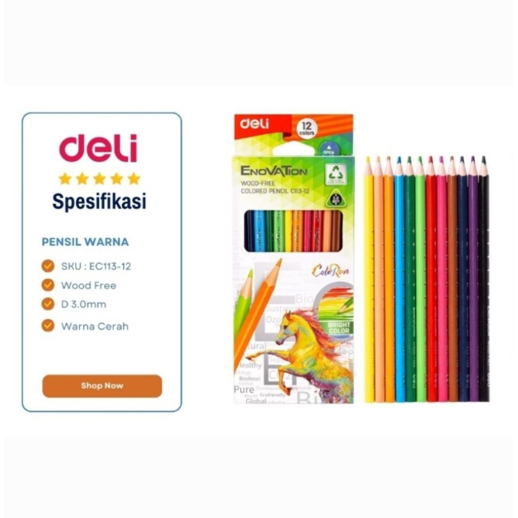 

Pensil Warna Deli Enovation Wood-Free CE113-12 12warna