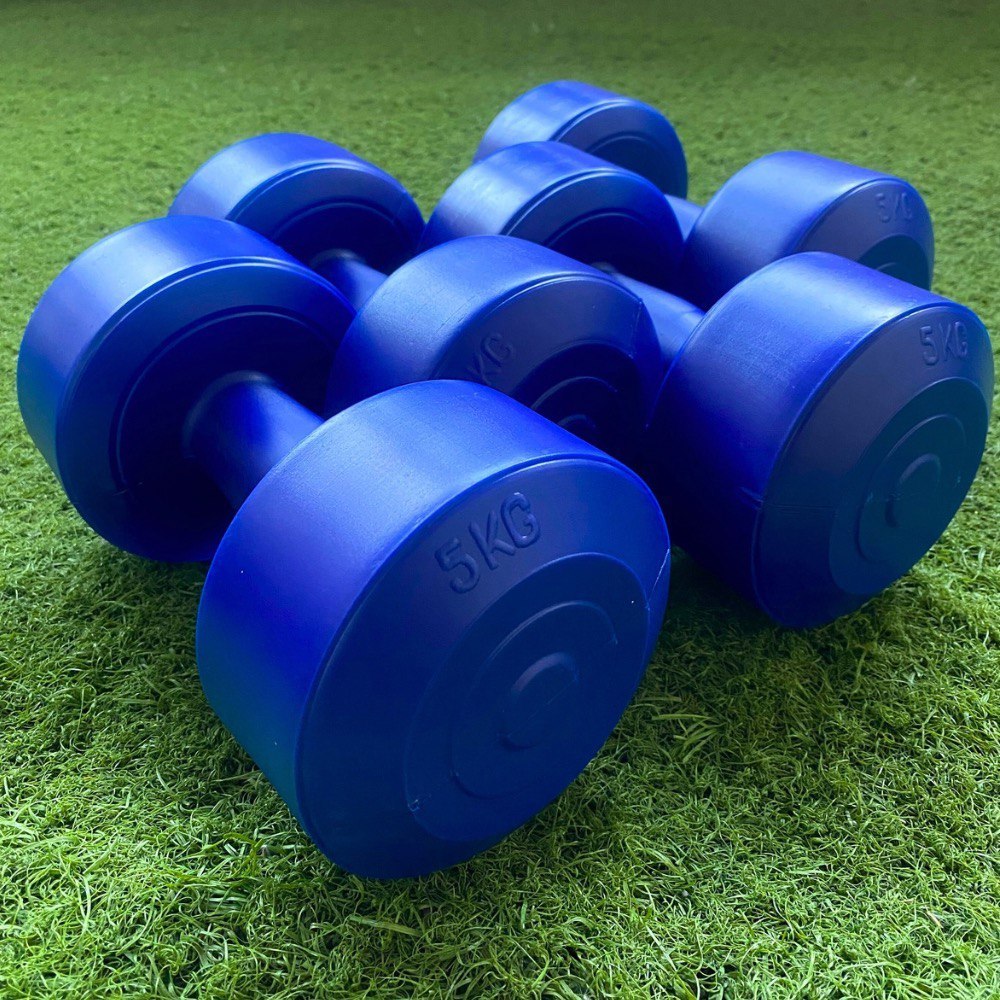 Bentuk Otot di rumah (1pcs) Barbel Plastik/Dumbell kosongan 5kg Warna Biru. cocok untuk Olahraga dan