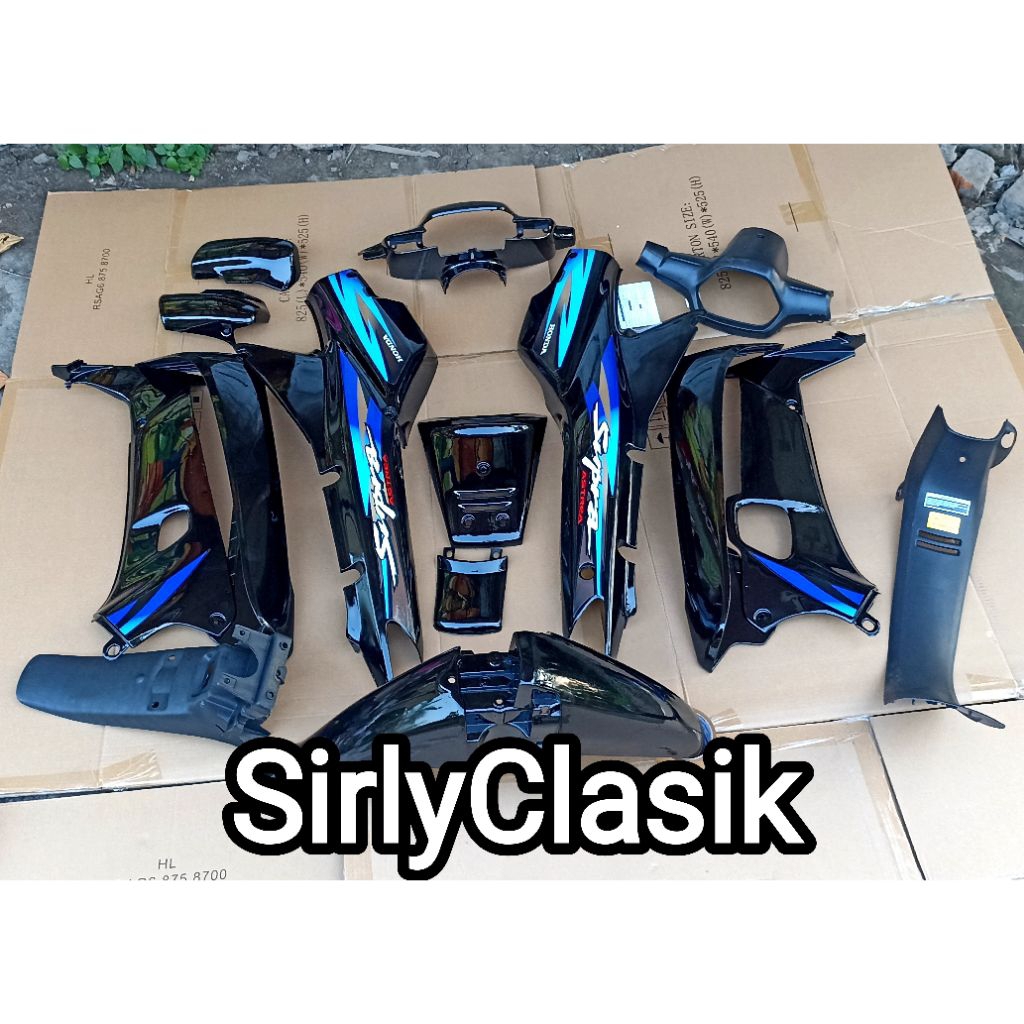 Cover Body Fullset Supra X Lama Cakram Warna Hitam Lis Stiker Biru