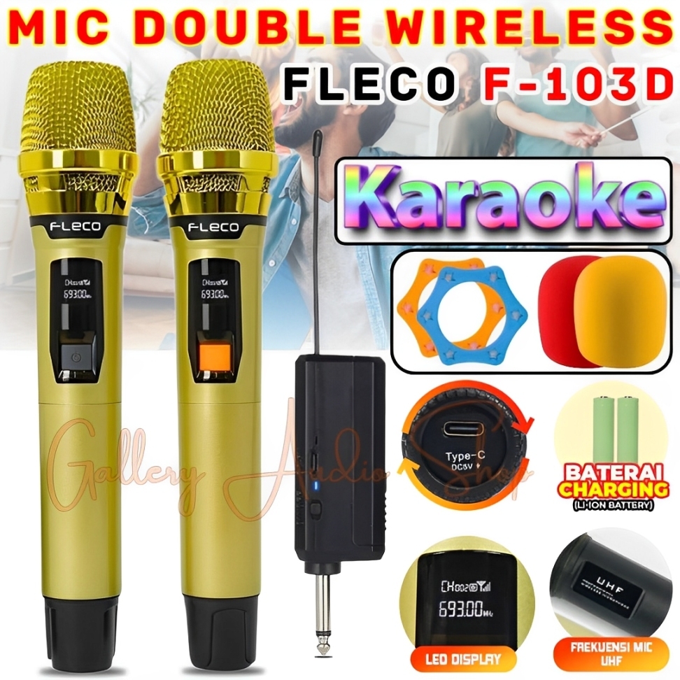 Microphone Karaoke Bluetooth Bisa Di Cas Kualitas Suara Bagus Dan Jernih FLECO F-103 / F-103D (Isi 2