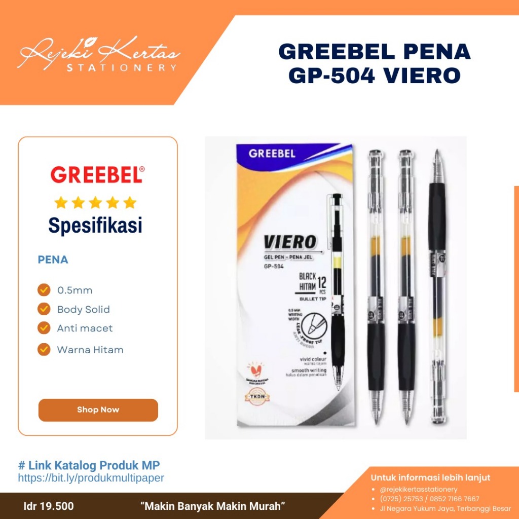 

Greebel Pena GP-504 Viero Warna Hitam 1 Pak Isi 12