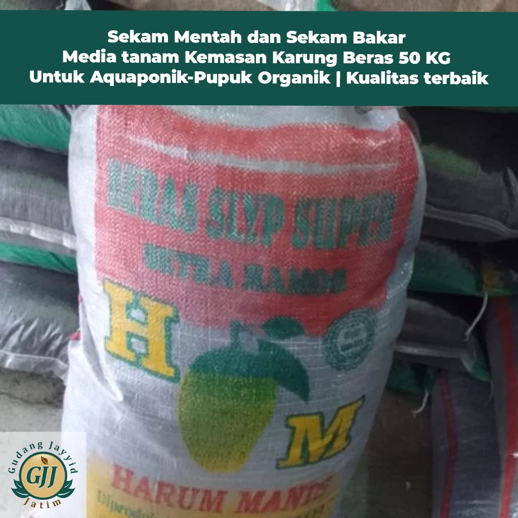 Sekam Mentah dan Sekam Bakar | Media tanam Kemasan Karung Beras 50 KG Cocok Untuk Aquaponik MURAH