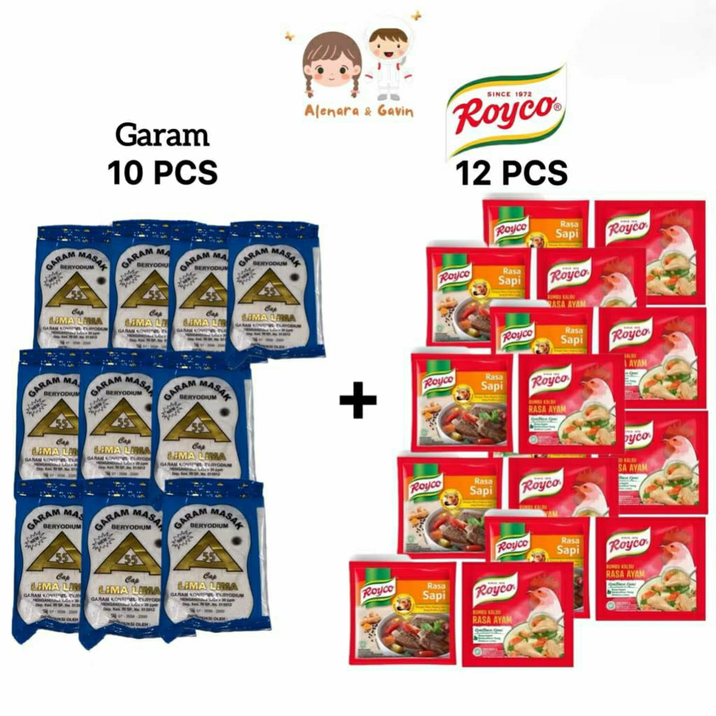 

Paket Termurah 10 Pcs Garam Dapur 100gr + 12 Pcs Royco Ayam/Sapi 8gr