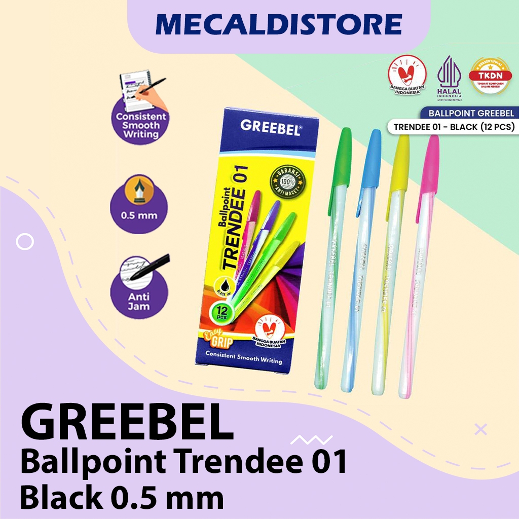 

PULPEN TERMURAH Greebel Ballpen trendee 01 Black 0.5mm 1 pack(12pcs)
