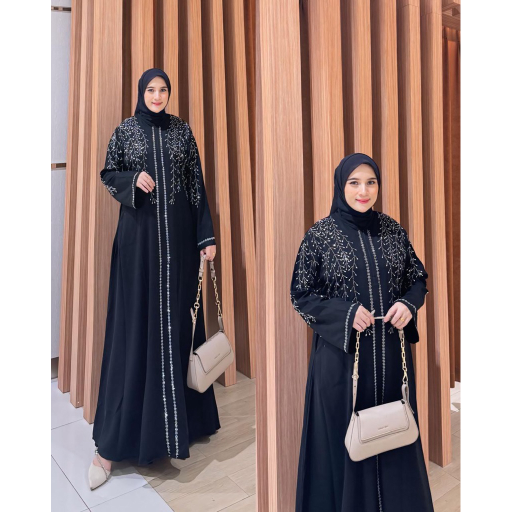 Abaya Jetblack FATIMAH / Abaya Jetblack / Abaya set Hijab / Gamis Hitam / Gamis Payet / Dress Hitam 