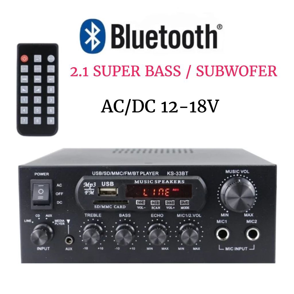 Amplifier KS-33BT New Stereo 2.1 Subwoofer Giga Bass TU2T