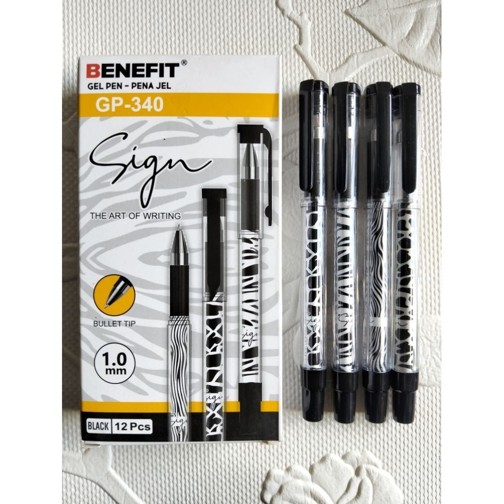 

Benefit GP‑340 Gel Pen 1.0 mm – Tinta Hitam Halus, Retractable Smooth (12 pcs)