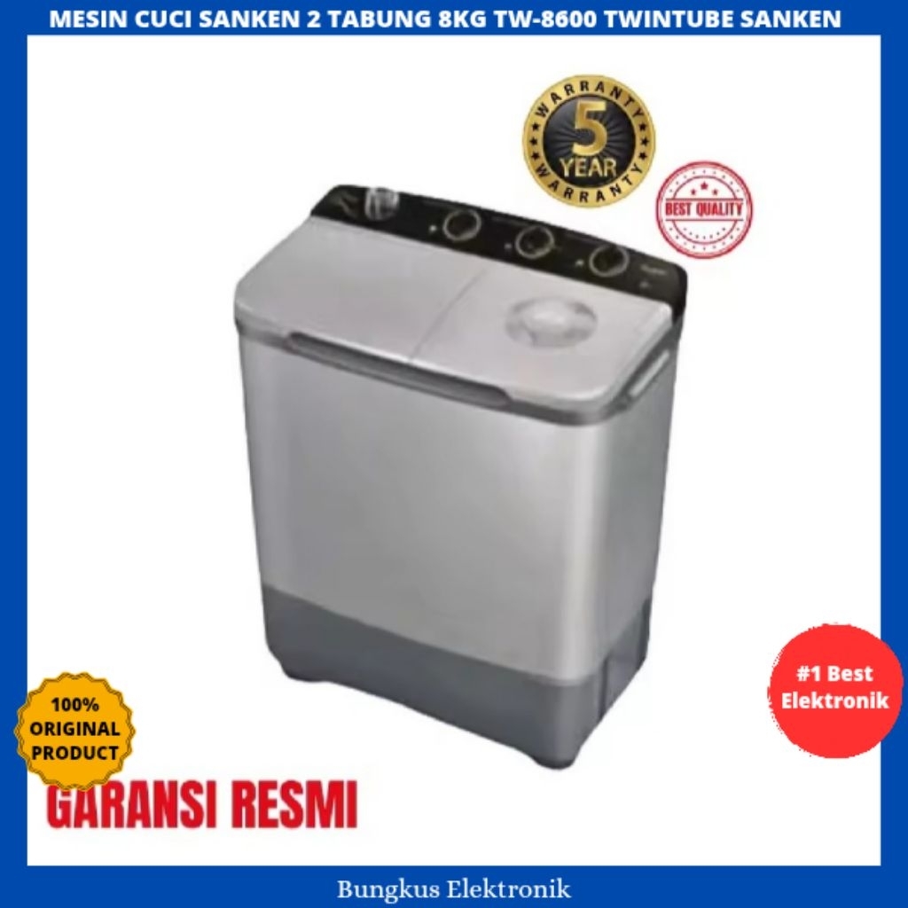 MESIN CUCI 2 TABUNG SANKEN 8KG TW-8600 TWINTUBE SANKEN 8KG