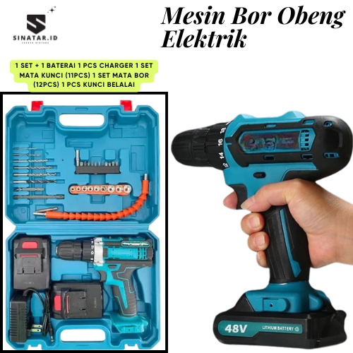 Mesin Bor  Elektrik 1 Baterai 48V / Mesin Bor Obeng  Tangan Elektrik