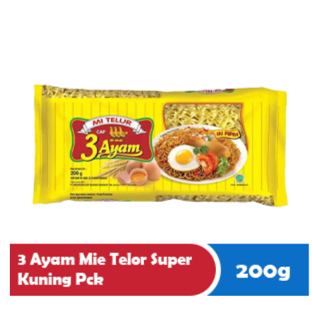 

MIE TELOR SUPER 3 AYAM SUPER KUNING (1 DUS) ISI 20 BUNGKUS