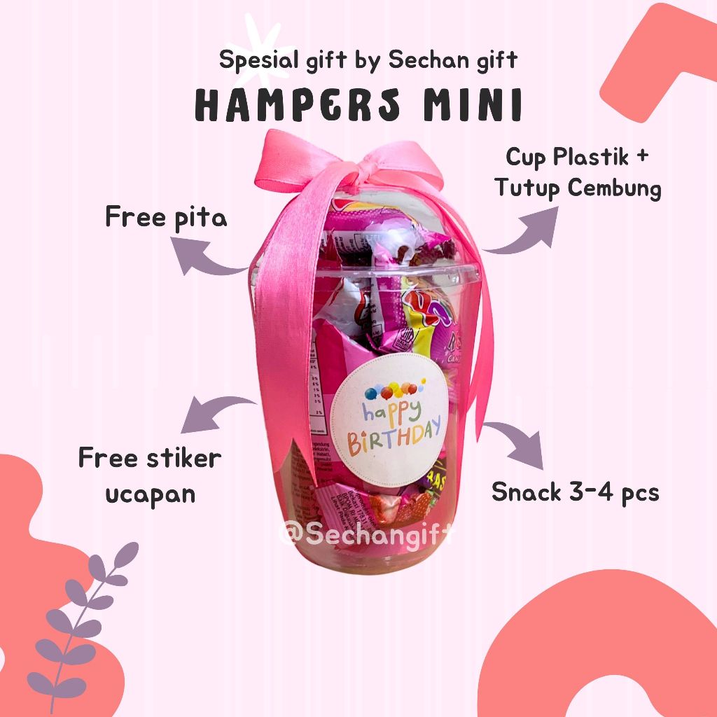 

Gift snack Pink/ hampers mini / hampers cup/ snack cup / Mini Hampers / Mini Gift Ulang Tahun