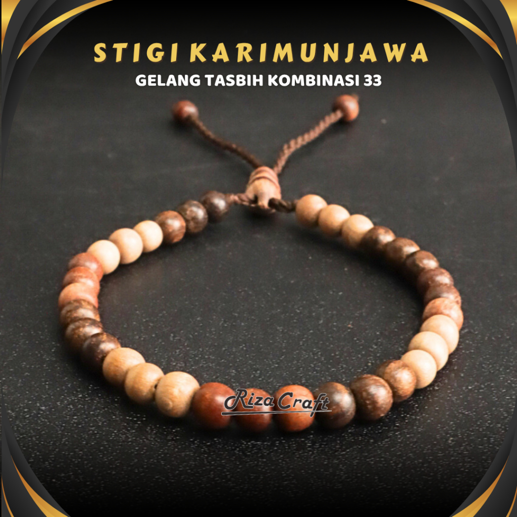 Gelang Tasbih Kayu Kombinasi Stigi Setigi - Dewandaru - Kalimasada Asli 33 Butir