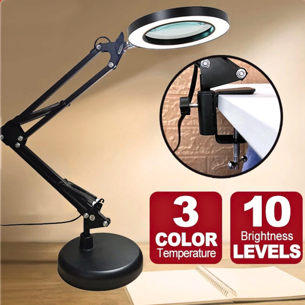 MALL KKMOON Lampu Baca Membaca LED + Kaca Pembesar servis elektronik hp di meja 10X 3 warna SR-65