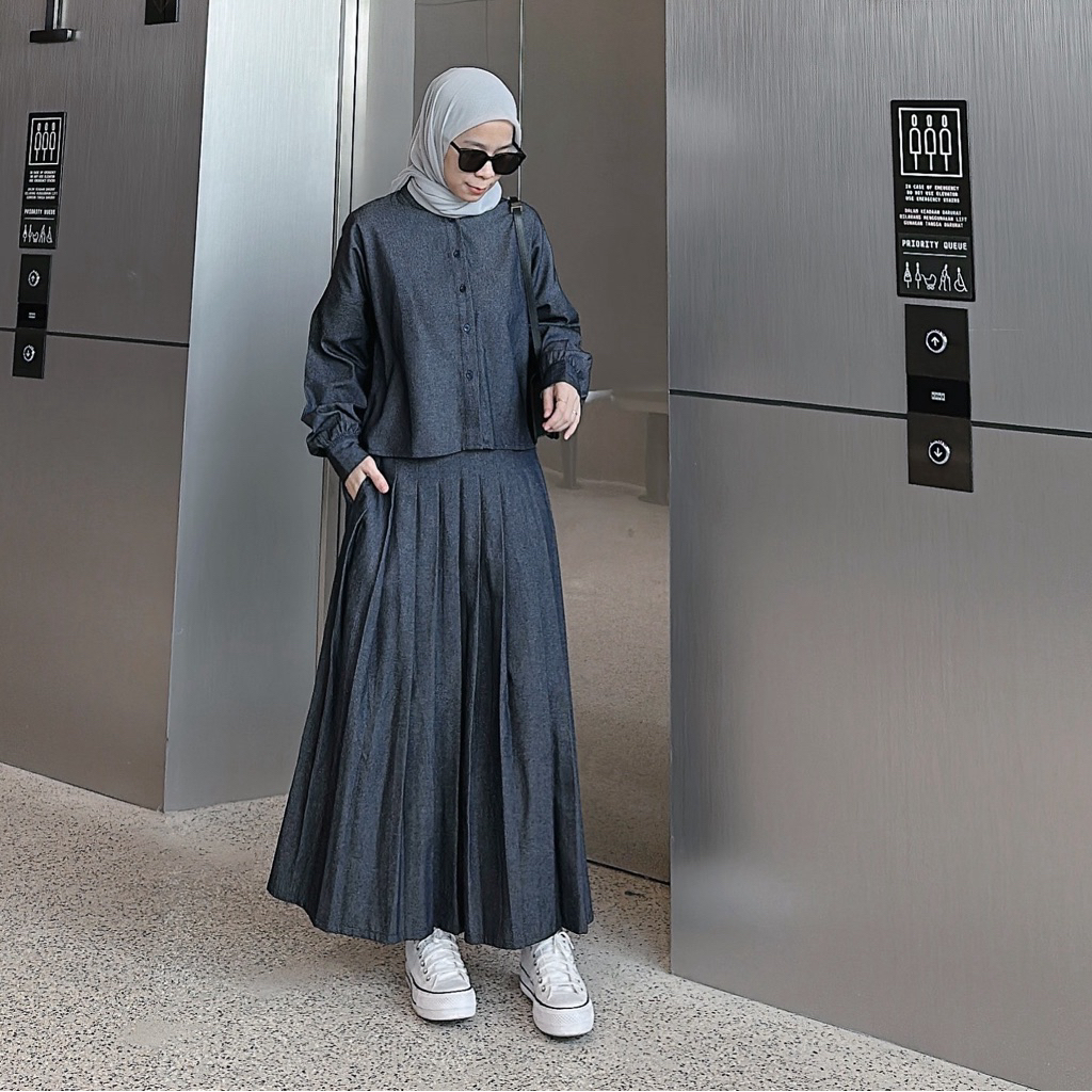 yu7 COTTONTREND - VALLEY SET ONE SET Kemeja dan Rok Dwjl