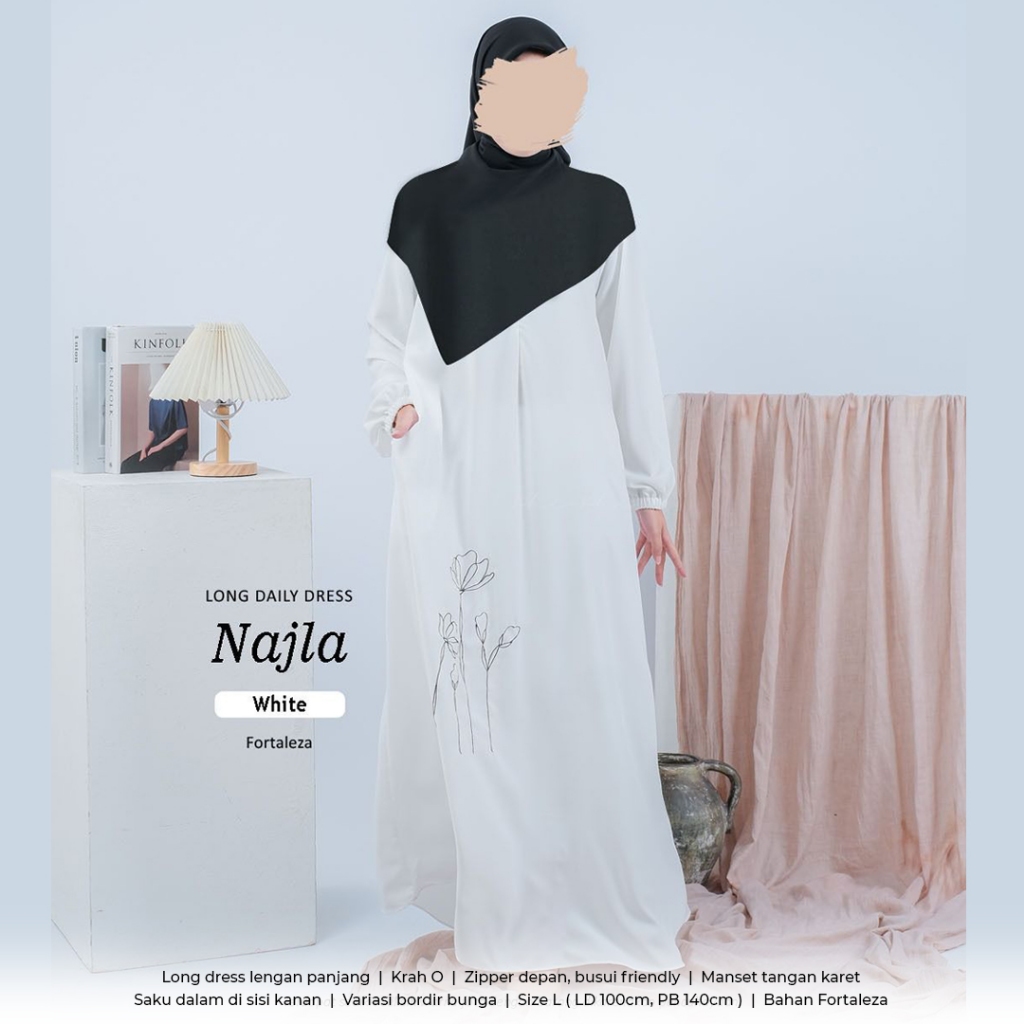Phiphi DRESS NAJLA / Gamis Maxi Abaya Muslim Fotaleza / Long Dress Putih Renda