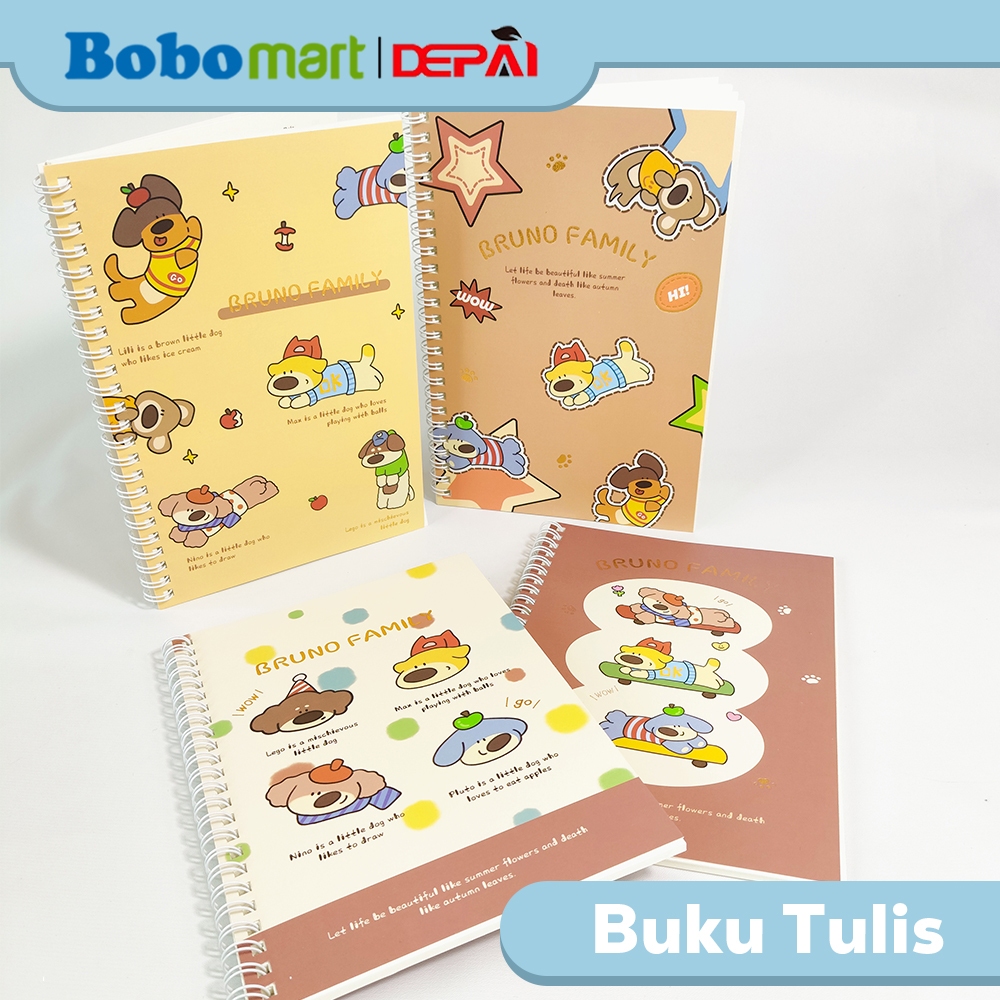 

BOBOMART Buku Tulis Catatan Bergaris Spiral Ruled Notebook Bruno Family A5 40 Lembar DP-2121-134