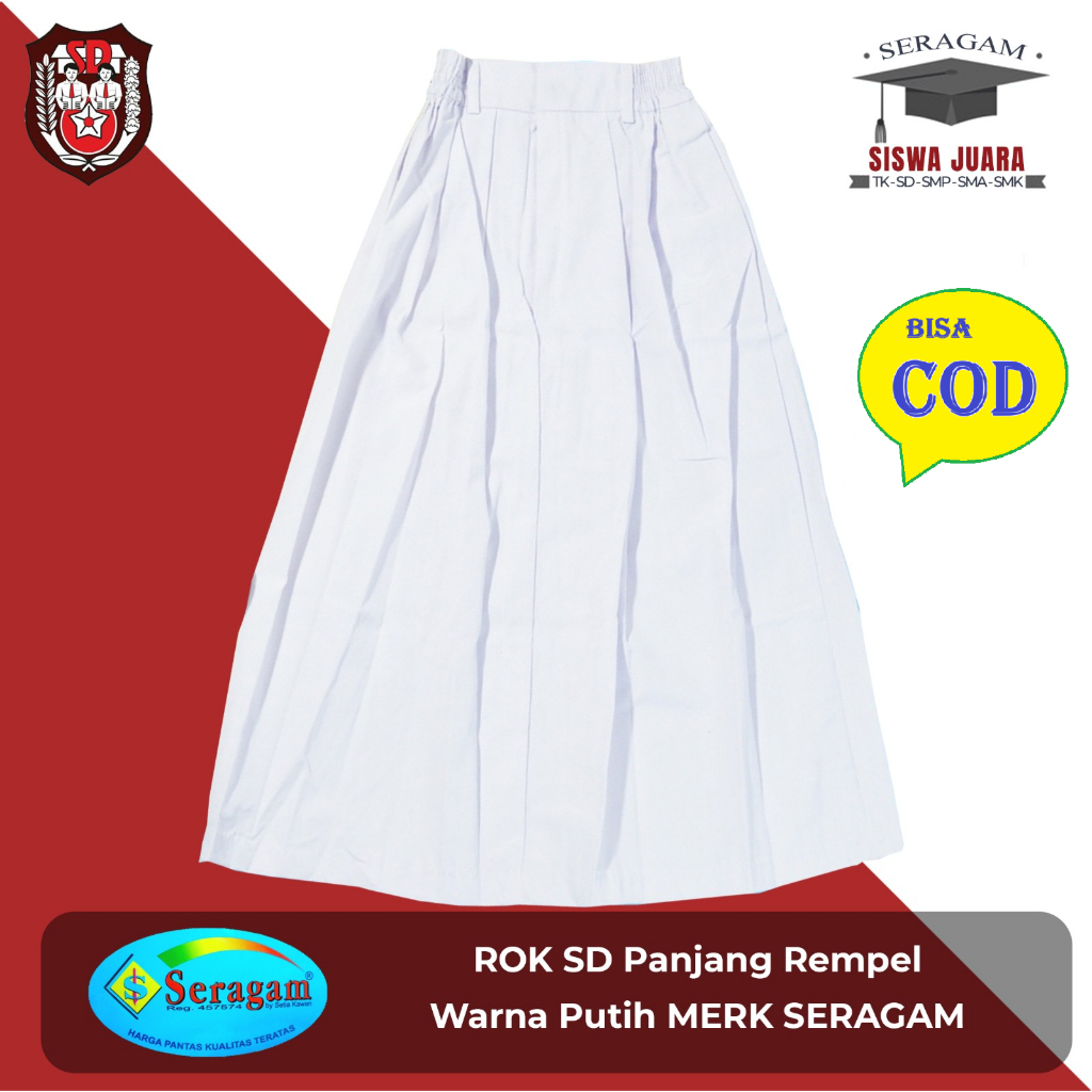 ROK SD PANJANG REMPEL WARNA PUTIH MERK SERAGAM