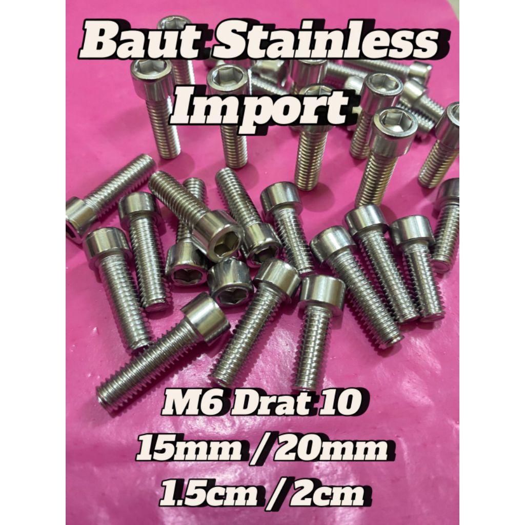 Baut L stainless Import Anti Karat M6 x 15mm 20mm