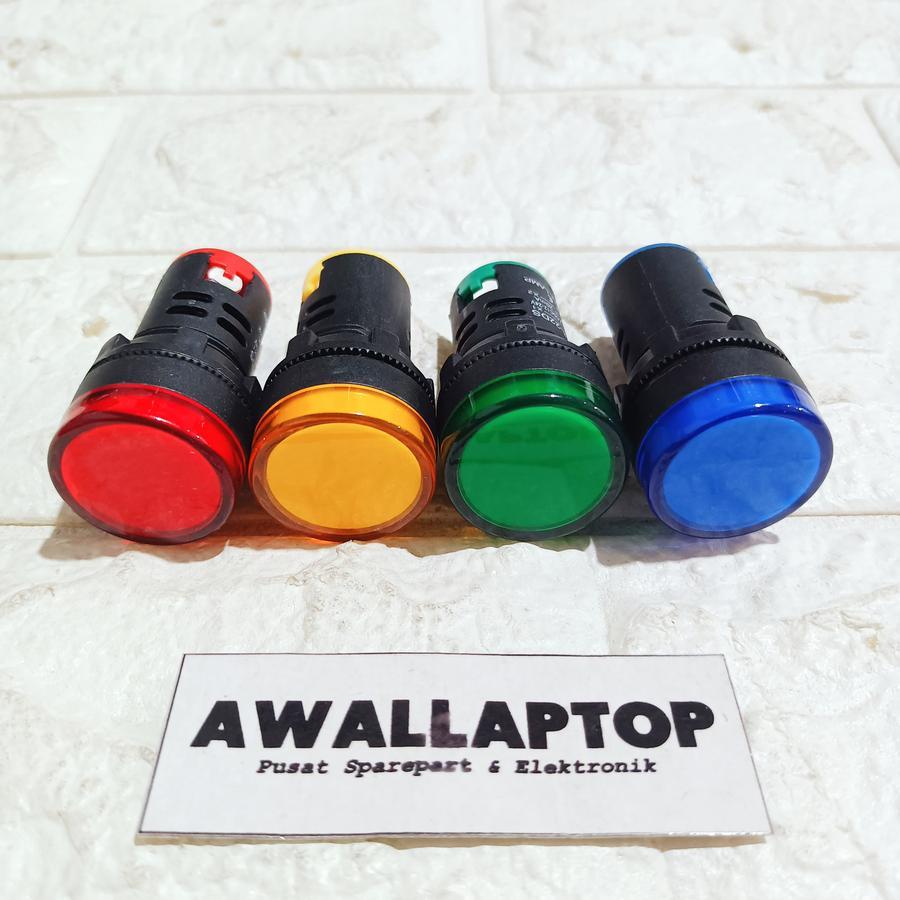lampu pilot LED 22mm merah kuning hijau biru 12v dc 12- 24v lampu panel