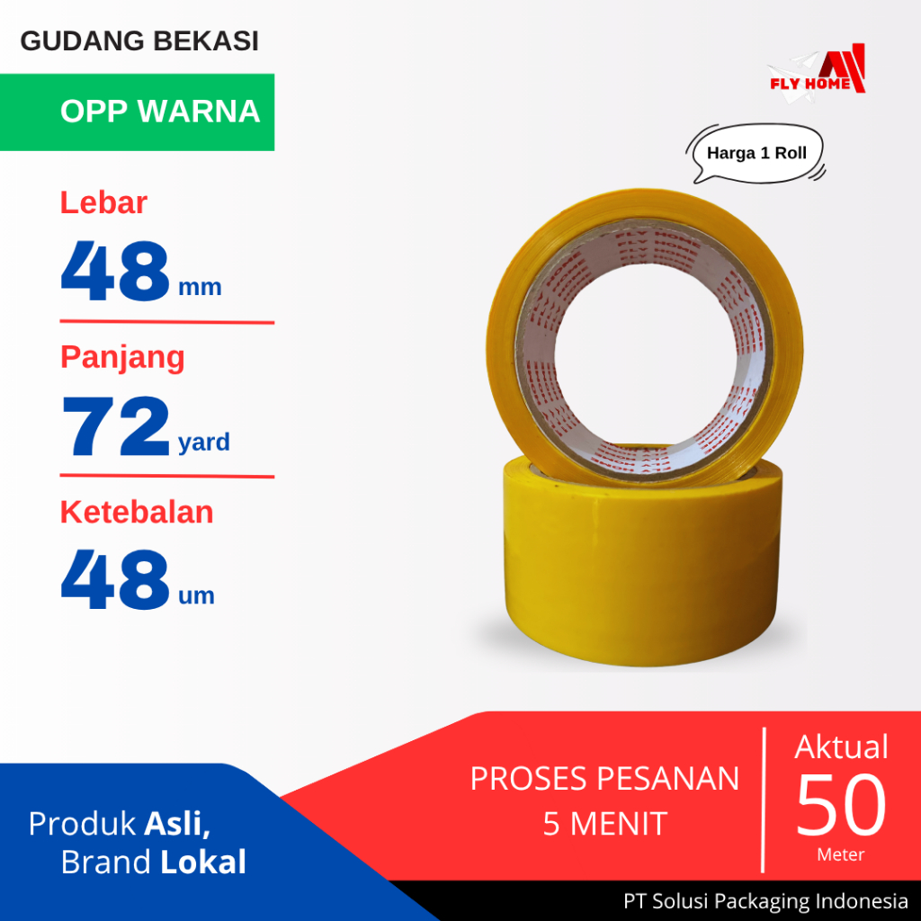

FLYHOME 1Roll Lakban Warna Kuning 48x72Y 2Inchi 72 Yard