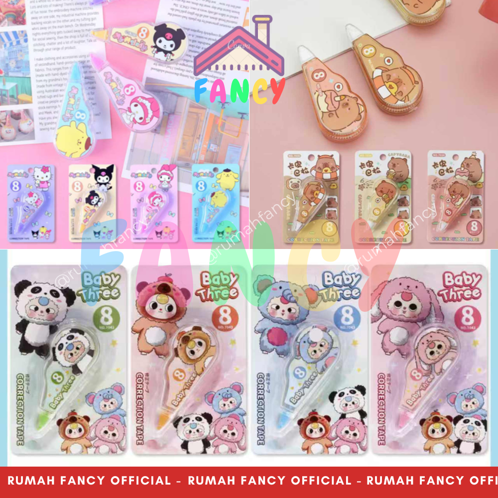 

Correction Tape /Tip-X /Tipex Ex Kertas Pita Roll 16 Meter / 8 Meter motif Animal Cute / UNICORN / LABUBU / CRY BABY /SNR my MELODI cinnamoroll