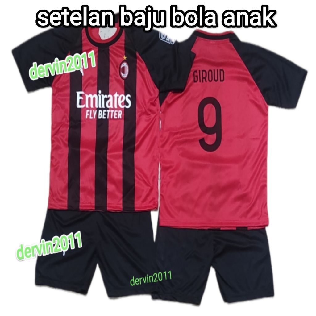setelan kaos bola anak-anak acmiilan buat umur 8 bulan sampai 11 tahun keatas