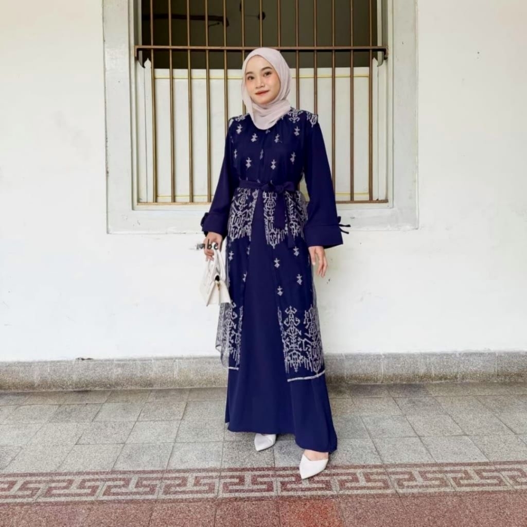 Gamis Brokat Set Outer Iner Pesta Kondangan Navy Terbaru Fashion Muslim