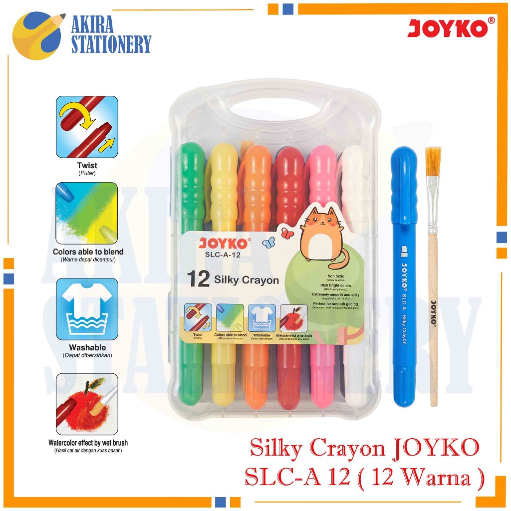 

Crayon Silky JOYKO SLC A 12 Warna / Krayon Halus JOYKO SLC A12 Diputar / Kerayon Premium Lembut SLC-A-12 Colours Twist Hard Case Tidak Beracun + Kuas ( SET )