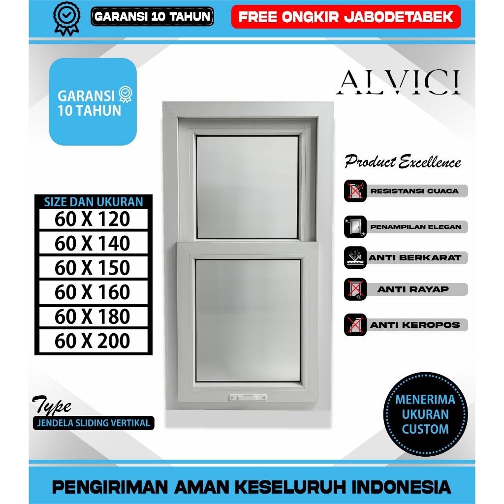 Jendela Rumah Geser Sliding Jendela Kamar Sliding Vertikal Jendela UPVC Ukuran 50 x 100 Sampai 60 x 