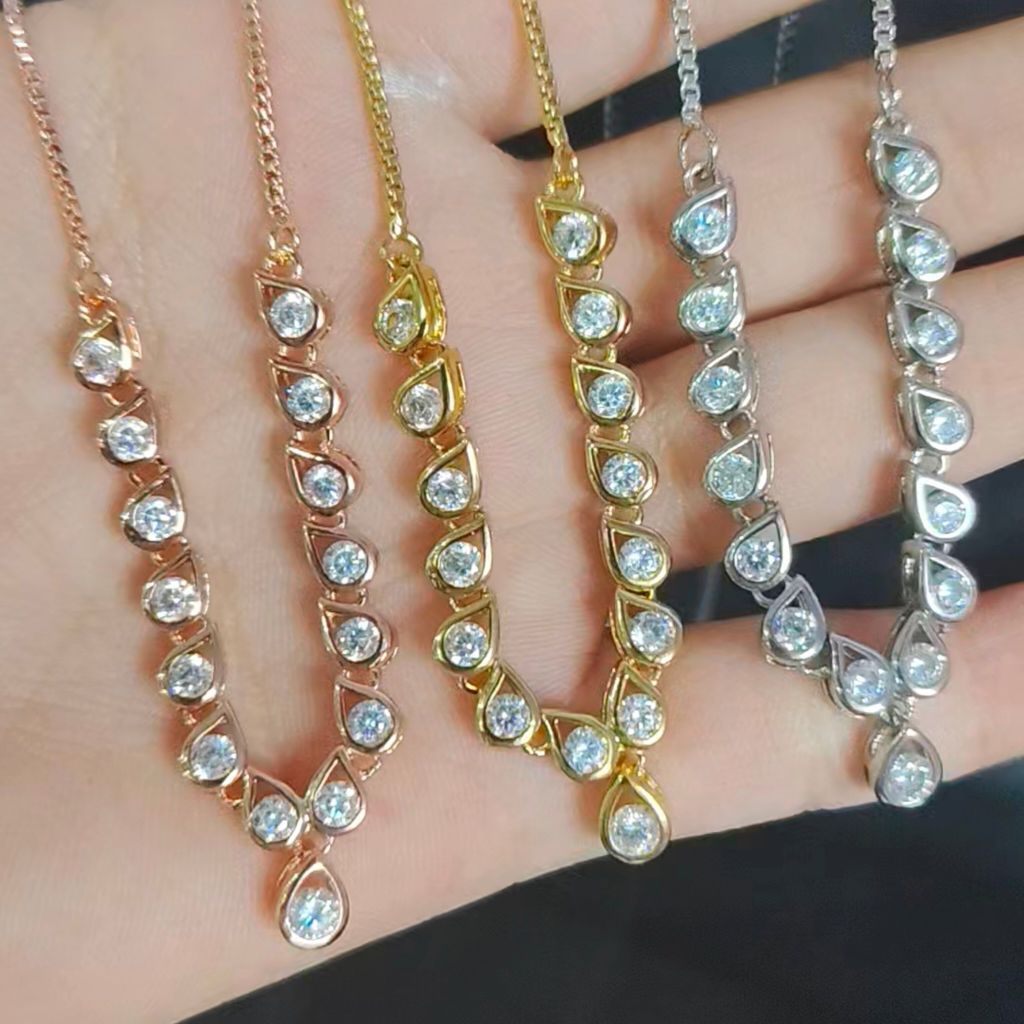 Titanium88 Kalung Tura Motif Padi Zircon Full Permata Lapis Emas Anti Karat