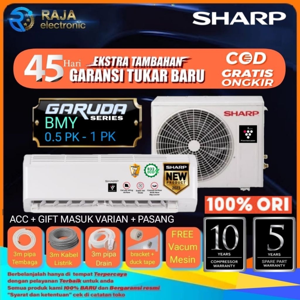 AC SHARP 1/2 PK PLASMACLUSTER  SERI 05BMY + PASANG & TUKAR TAMBAH