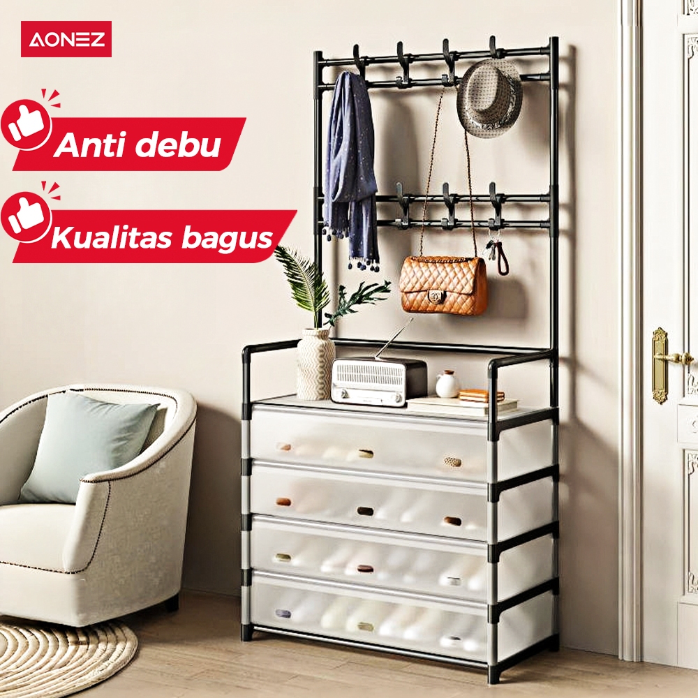 AONEZ Rak Sepatu Anti Debu  INS Fashion Style  2in1 Rak sepatu dan topi Susun Minimalis Besi Berting