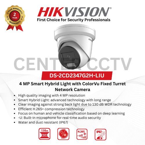 DS-2CD2347G2H-LIU - HIKVISION IP CAM 4MP HYBRID COLORVU TURRET AUDIO