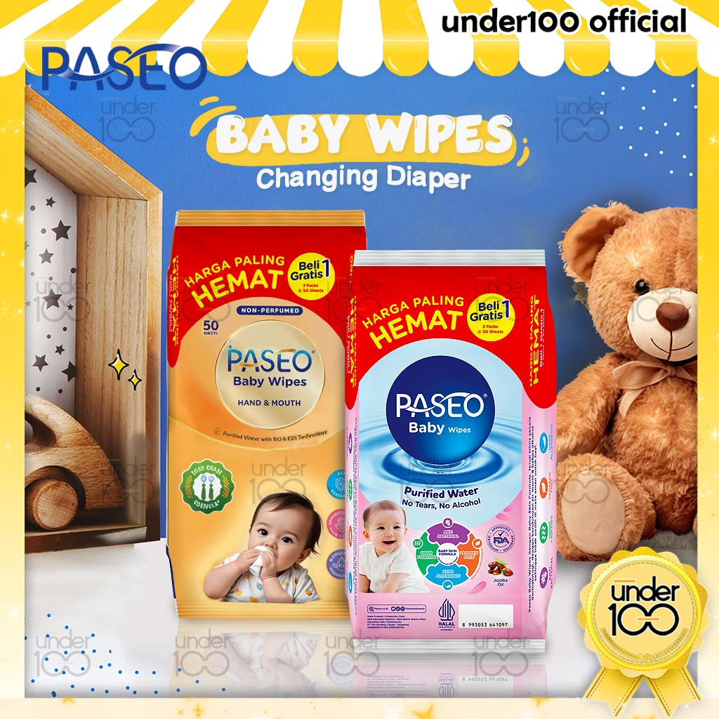 ❤ Under100 ❤ Paseo Baby Wipes Changing Diaper | Tissue Basah Bayi 50 Sheets Buy 1 Get 1 | HALAL