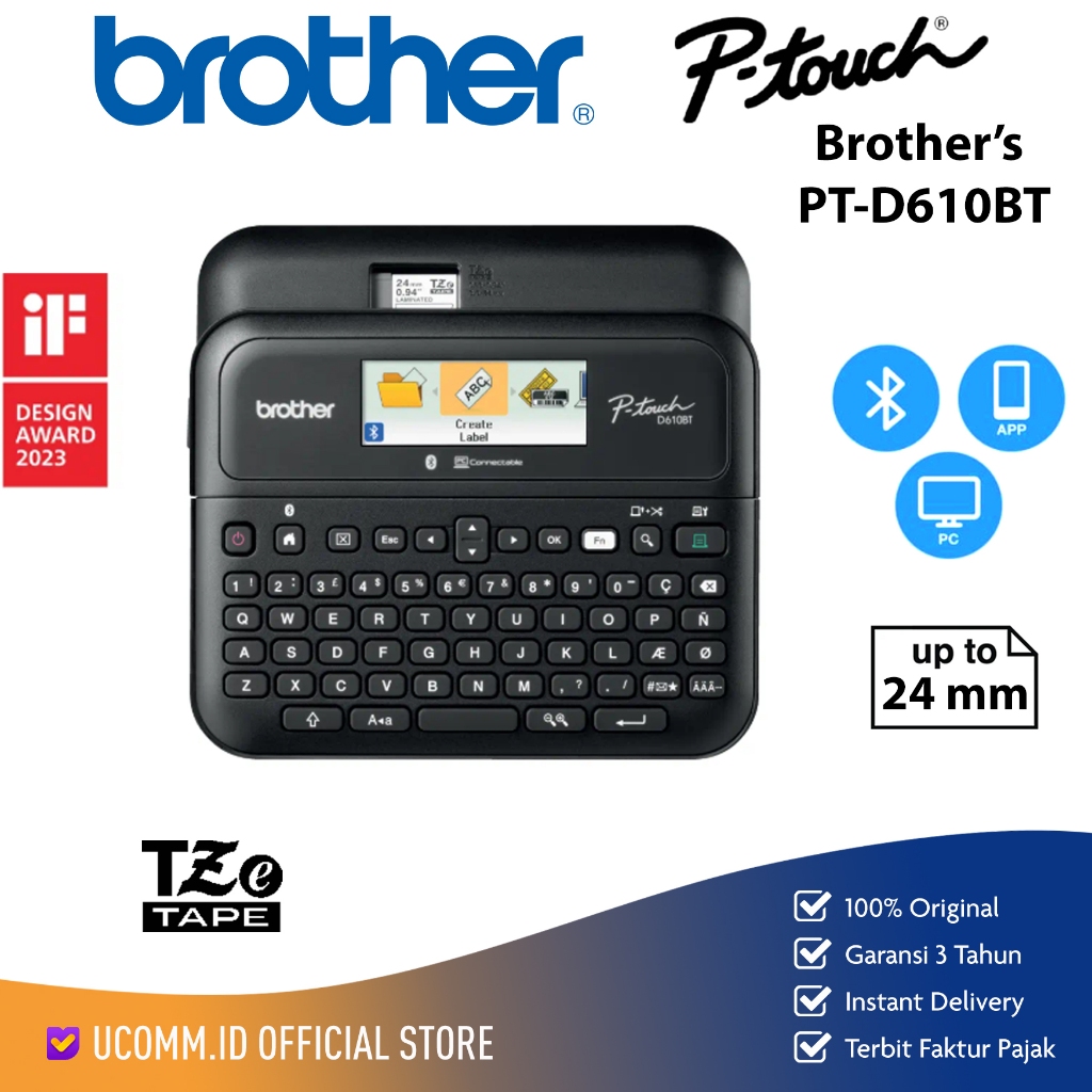 

BROTHER Printer Label Maker PT-D610BT PT D610 BT Portable Bluetooth D610 D 610 Printer Label Maker Brother Original Garansi