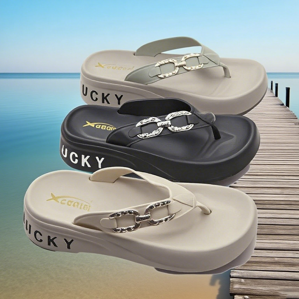 EH64 | Sandal Jepit Wedges Wanita Beruntung | Sendal Jepit Wanita Lucky | Sendal Wanita Terbaru Mode