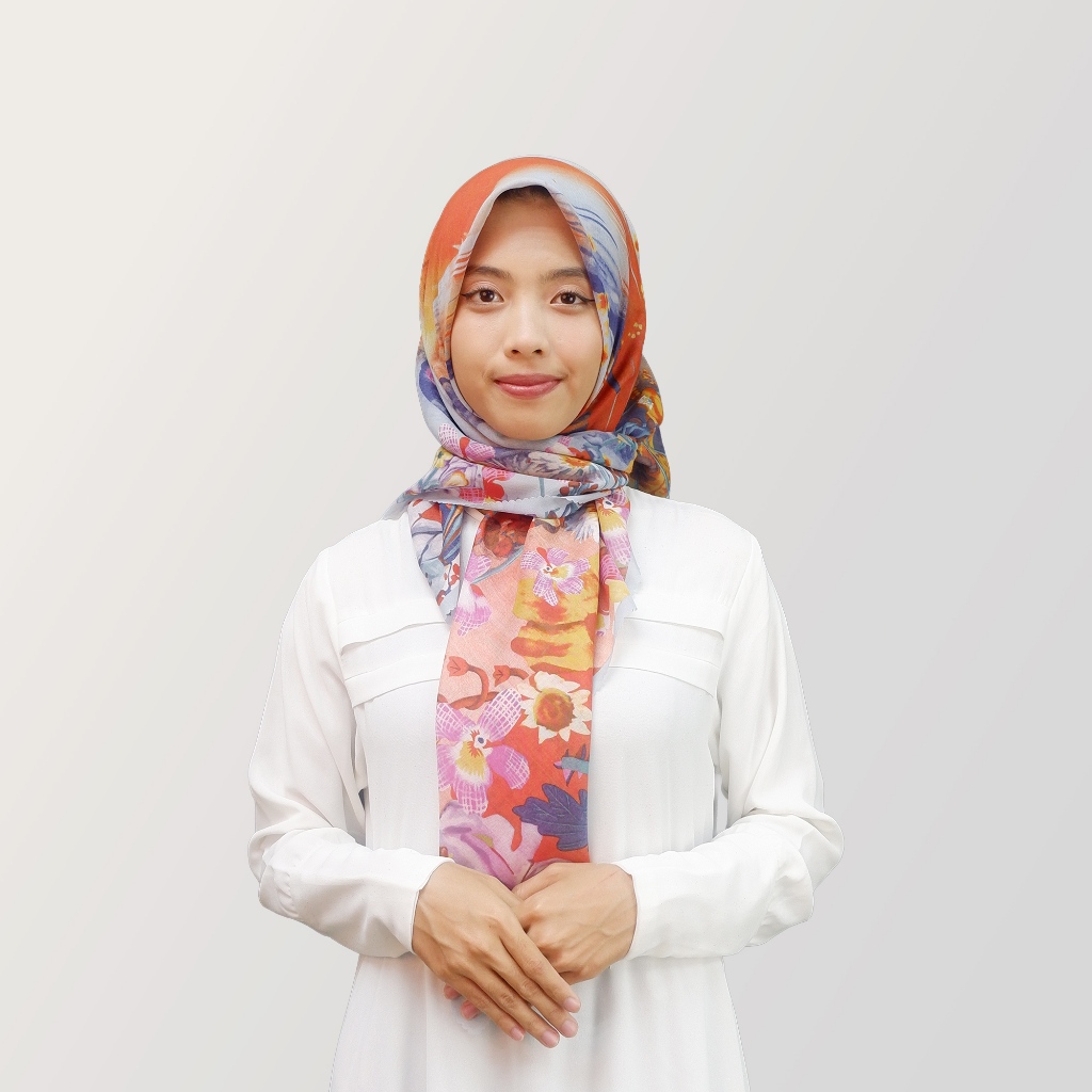 HYRA Kerudung Voal Lasercut Hijab Segiempat Motif Naraya Warna Orange