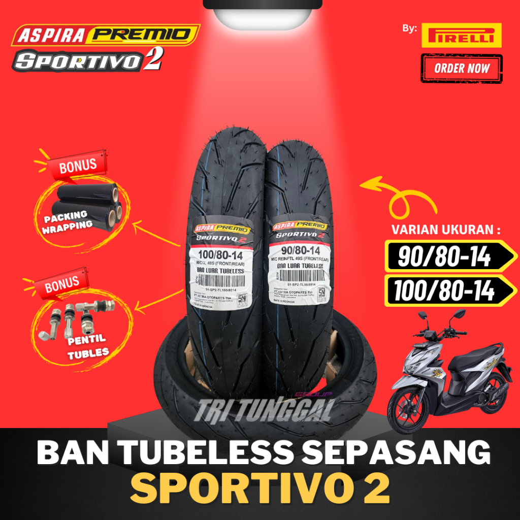 [PAKET PROMO SEPASANG] BAN ASPIRA PREMIO SPORTIVO 2 TUBELESS MEDIUM SOFT COMPOUND RING 14 / BAN MOTO