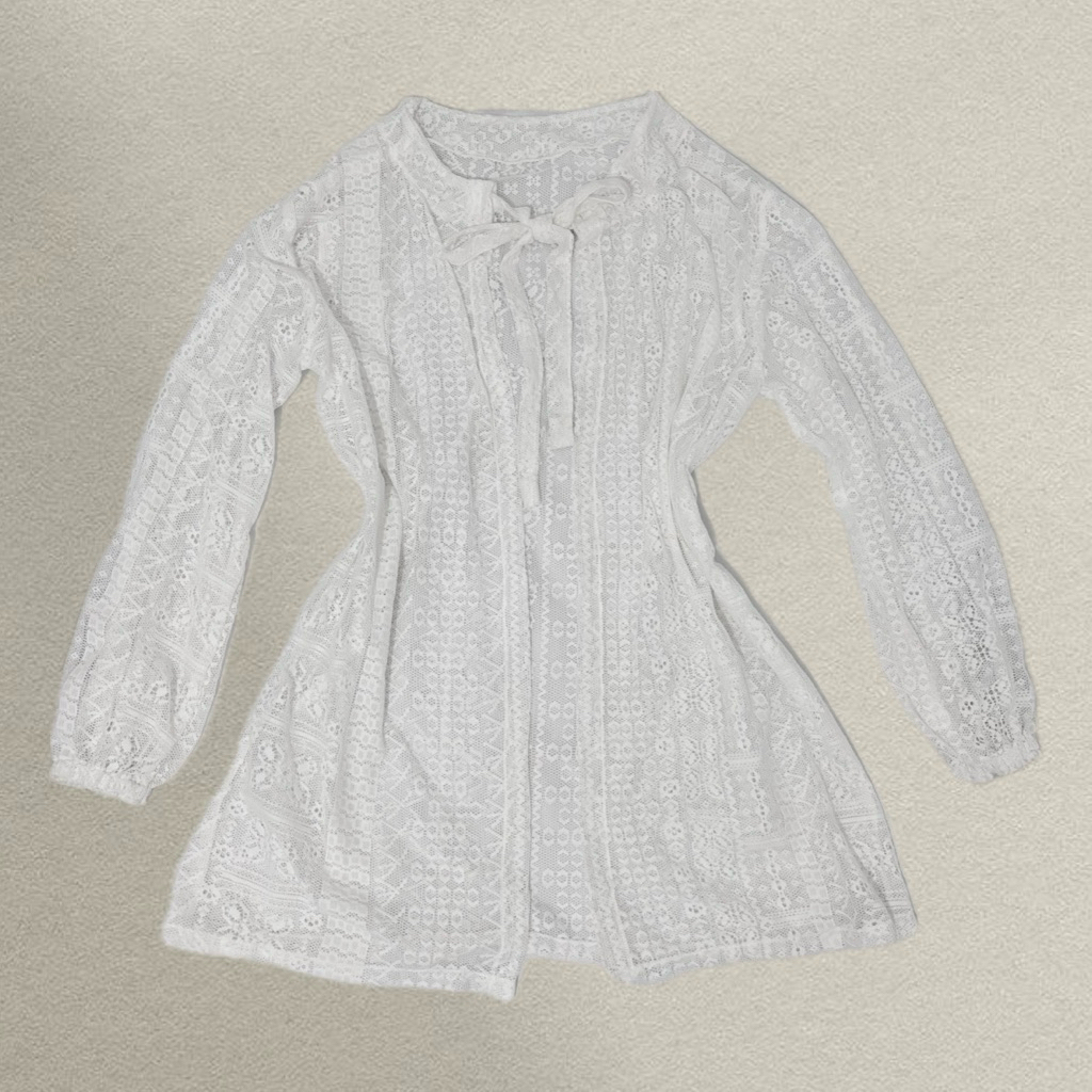 Brokat Brukat Pita Outer Cardigan Raya Undangan Kondangan - White Putih