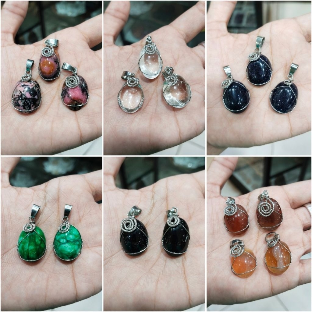 Liontin Batu Giok Red Borneo Akik Sulaiman Pasir Mas Biru Kecubung Air Black Onyx