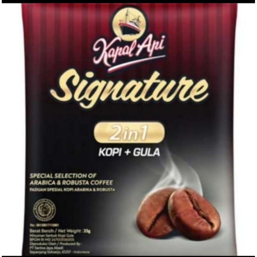 

Kapal api signature 2in1 kopi gula 1 renceng 10 sachet 25g 2in1