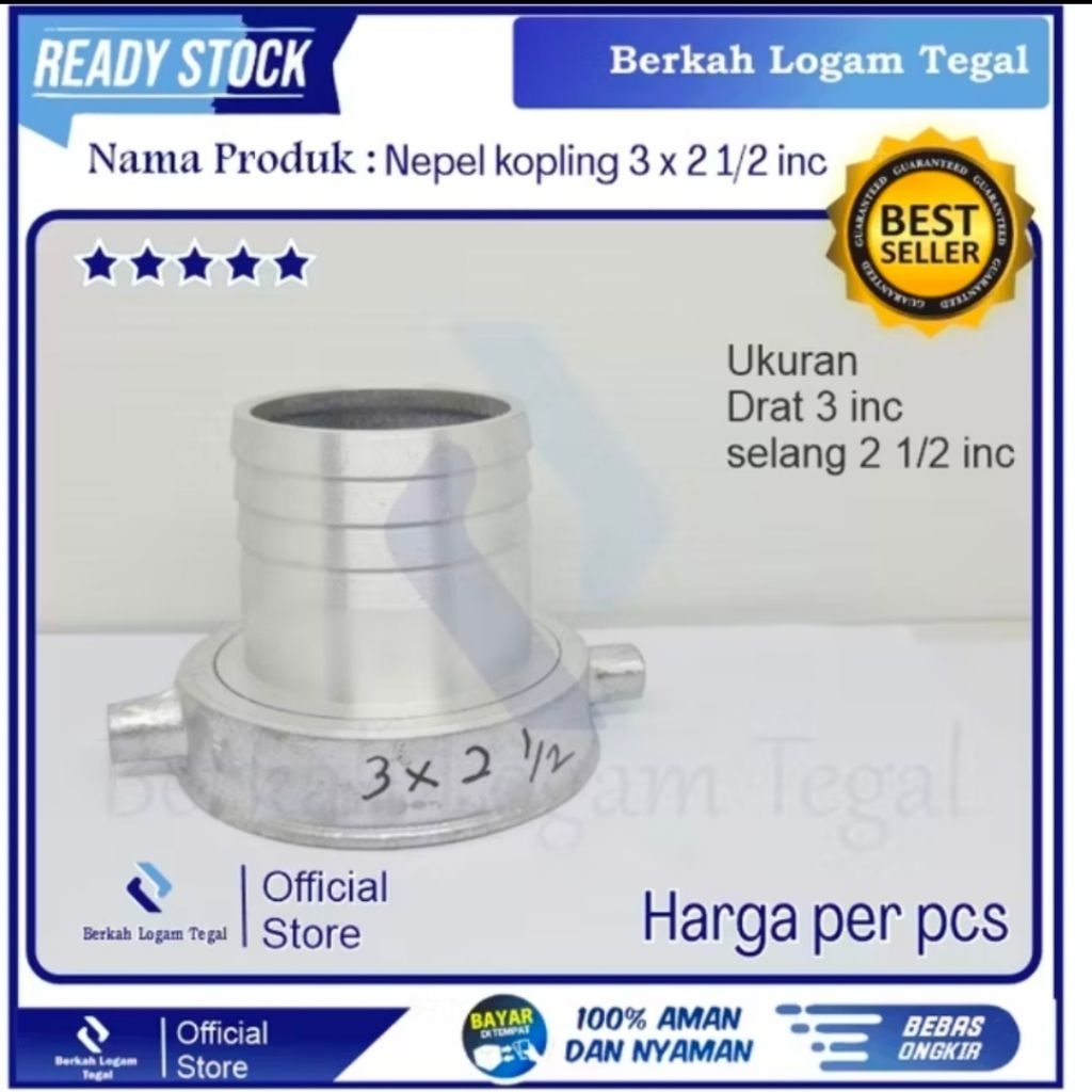 Drat Nepel Alkon 3x2½ Inci Aluminium Ingot  Soket Pompa Air & Irigasi Anti Karat