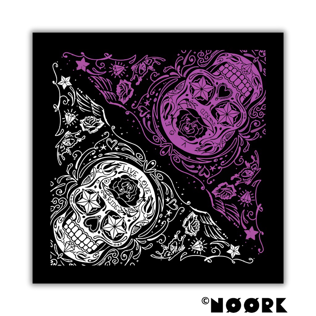 NOORK - Slayer Bandana Syal Scarf Mask Premium Motif Tengkorak Twotone Black Purple