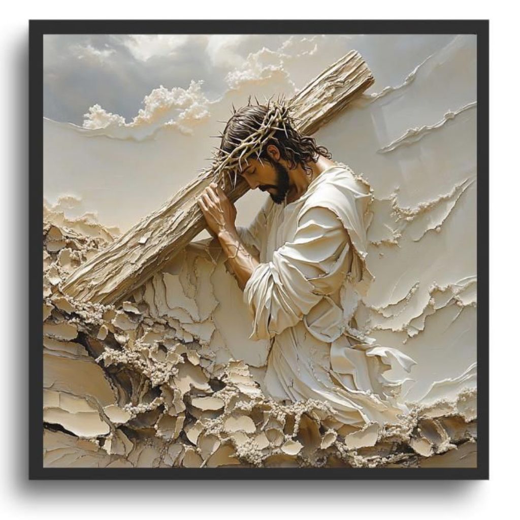 lukisan tuhan Yesus bertekstur 3d sudah siap pajang di ukuran 80cm x 80cm