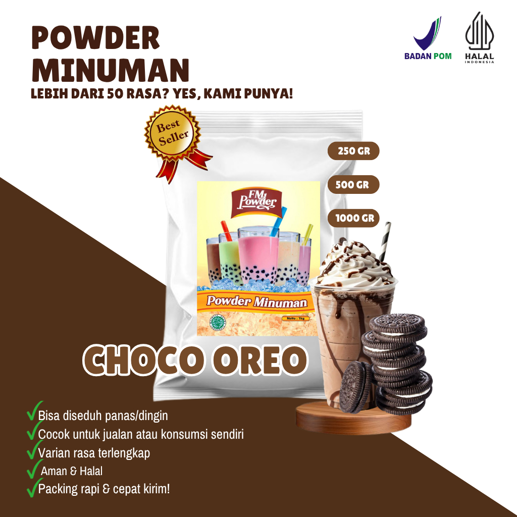 

COCHO OREO Fm Powder Drink - Bubuk Minuman Instan Rasa Coklat Kemasan 500gr dan 1000gr(BPOM&HALAL) Minuman Praktis, Harga Hemat, Rasa Fantastis