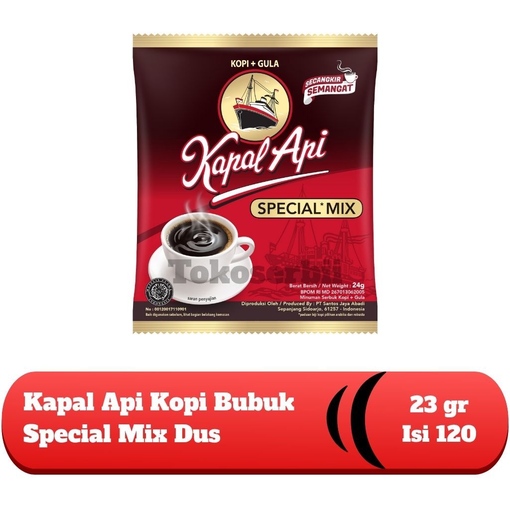 

TOKOSERBII - Kopi Kapal Api Special Mix Kopi Hitam + Gula 23gr 1 Dus isi 12 Renceng - 120 Sachet