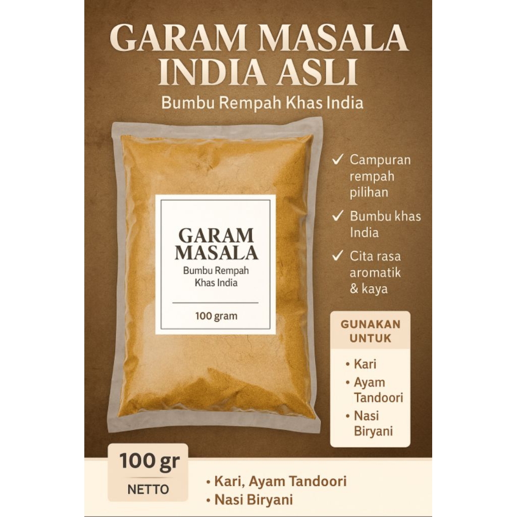 

Garam Masala India Ori – Bumbu Dapur Rempah Tradisional Khas India – 100gr