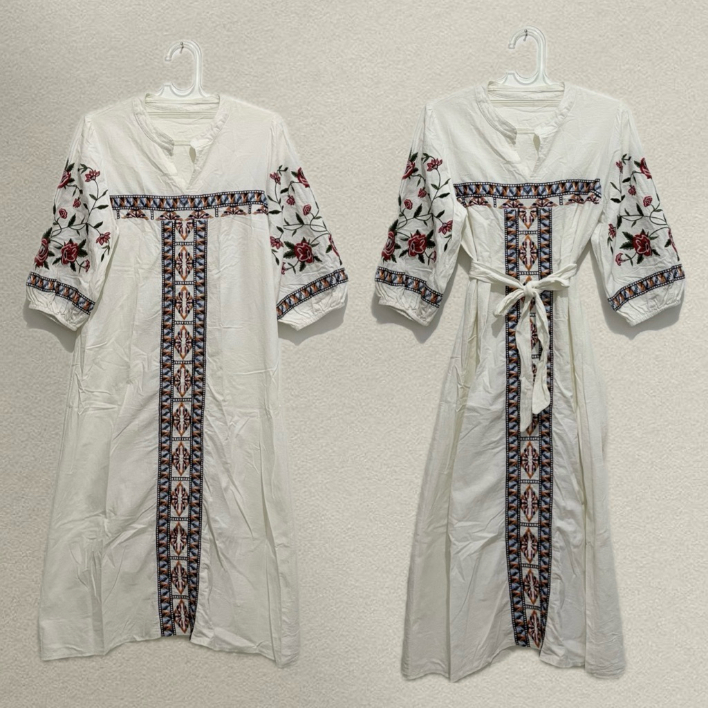 Cottagecore Floral Dress Coquette Raya Midsommar Vintage - White Putih