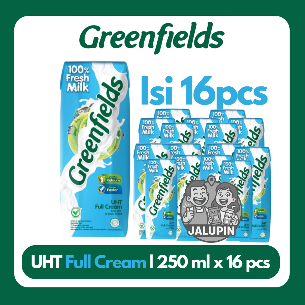 

[BUNDLING HEMAT 250ML x 16PCS] Susu Greenfields UHT Full Cream, Strawberry, Chocolate 250ml x 16pcs