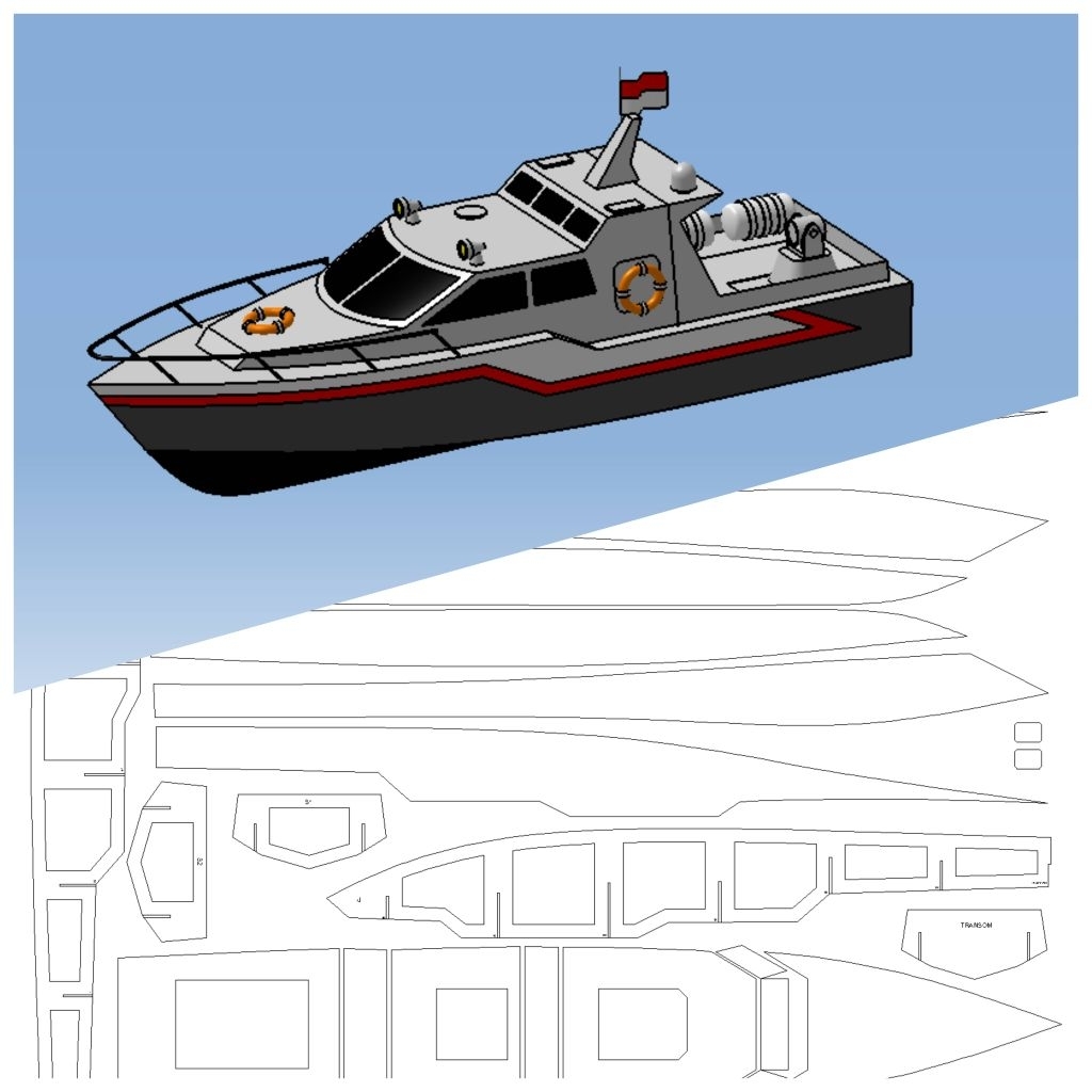 Desain Gambar Pola Miniatur Kapal RC Boat Plan Patrol Boat 9